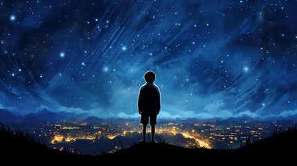 Fototapeta premium child looks at the night sky