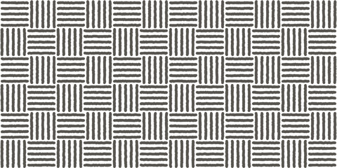 Rough black basketweave seamless pattern on white. Basket weave bamboo rug or doormat with sloppy texture. Simple monochrome background. Vector abstract illustration
