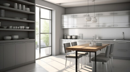 Fototapeta na wymiar Grey kitchen interior. Generative AI