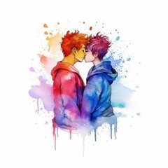 Watercolor painting of eighteen-year-old LGBT couple