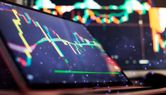 Abstract financial trading graphs on monitor.  analysis on the monitor of a computer. Fundamental and technical analysis concept.