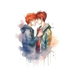 Watercolor painting of eighteen-year-old LGBT couple
