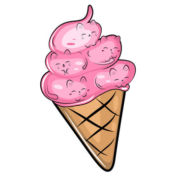 ice cream cone illustration with cats