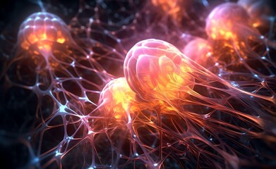 Fototapeta premium AI Neural Nets. Futuristic Background of Artificial Intelligence Neural Networks. Black Background. Generative AI.