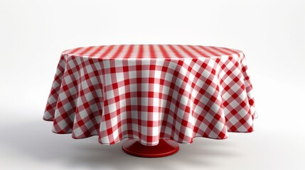 A round table covered with a red and white table. Generative AI.