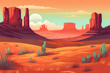 Flat illustration of the desert landscape. Generative AI