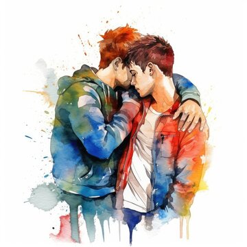 Watercolor painting of eighteen-year-old LGBT couple