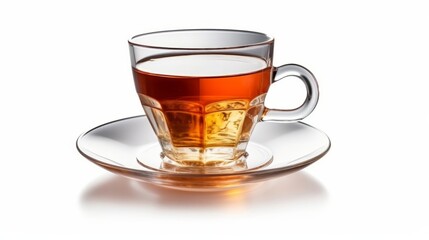 Glass cup and saucer isolated on white background. Generative AI.