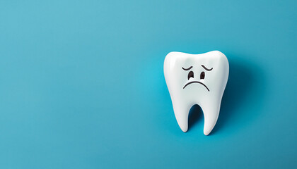 sad tooth mascot for dental inspection with copy space