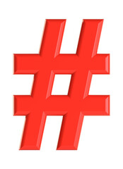 Obraz premium Red sign grating. Beautiful font for your design. Isolated on white background. 3D illustration