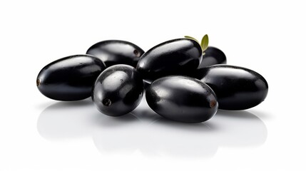 Black olives isolated on white background. Generative AI.