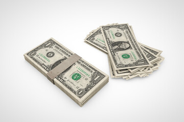 3d illustration of a dollar stack isolated on white background