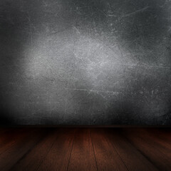 3D render of a grunge interior with wooden floor