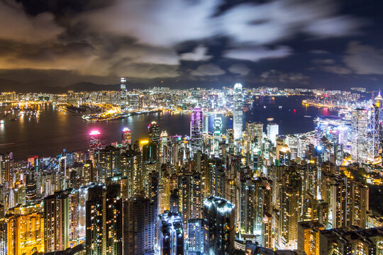 Hong Kong Skyline at Night, View from The Peak