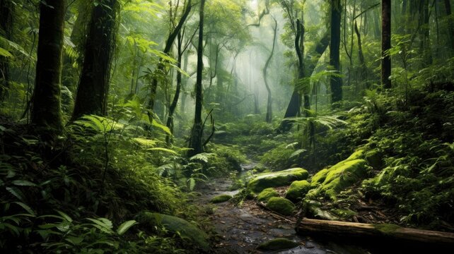 Dense forests embrace you, their lush green canopy whispering secrets of the wilderness. Generative AI