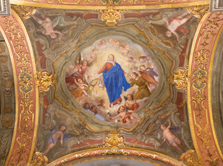 Fototapeta na wymiar GENOVA, ITALY - MARCH 5, 2023: The fresco of Assumption in the church Chiesa di Santa Maria Maddalena by Domenico Parodi (1712).