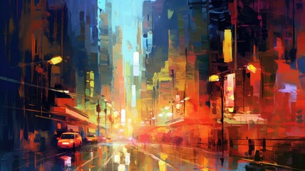 Watercolor of vibrant city streets pulsate with energy, a tapestry of colors and sounds that ignite the senses. Generative AI
