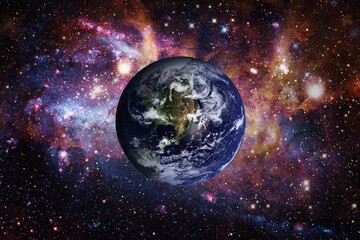 Earth and galaxy on background. Elements of this image furnished by NASA.