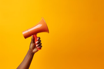 African american persons hand holding an announcement megaphone