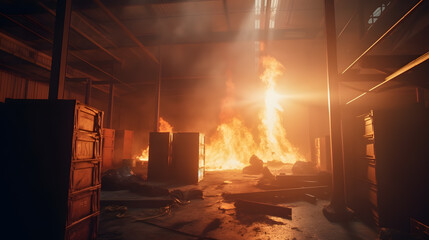 Server room Burning. Data center and supercomputer technology burn with fire. Generation AI