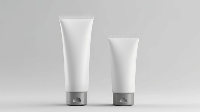 Moisturizer hand cream face cream shampoo, two white plastic tube mockup isolated on white background. Generative AI
