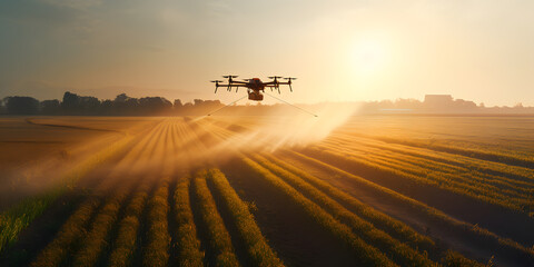 Fototapeta premium Agronomist drone observes and checks growth and health of tobacco leaves. Concept robots agricultural industry. Generation AI