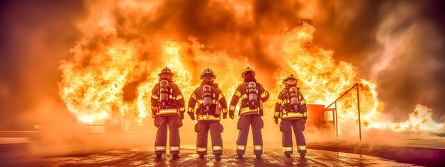 the fire department rescue team at the fire, banner made with Generative AI