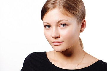 Fototapeta premium Beautiful woman face close up studio isolated on white
