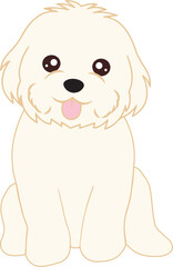 Cute furry cartoon bichon frise puppy isolated