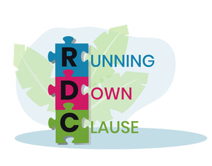 Naklejka premium RDC - Running Down Clause acronym. business concept background. vector illustration concept with keywords and icons. lettering illustration with icons for web banner, flyer, landing page