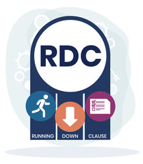 RDC - Running Down Clause acronym. business concept background. vector illustration concept with keywords and icons. lettering illustration with icons for web banner, flyer, landing page