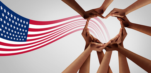 United States Unity Celebration and 4th of July and Independence Day in America bringing diverse people together to celebrate freedom and patriotism as a Fourth day honor