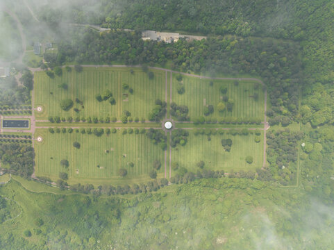 Aerial drone photo of the American ww2 cemetery at Normandy.