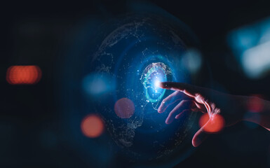 focusing on the business concept A businessman touches a virtual business target while holding one in his hand. Making a plan for success, For better outcomes, set goals.