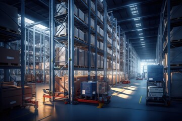 Shelves Inside a Warehouse Stacked with Boxes