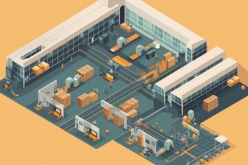 Large warehouse with robots working in it