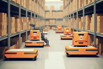 Large warehouse with robots working in it