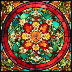Amber Blossom Stained Glass Composition. Generativ AI. 