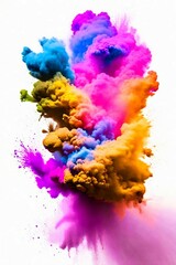 Obraz premium Explosion of colored powder on white background, generative ai