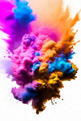 Explosion of colored powder on white background, generative ai