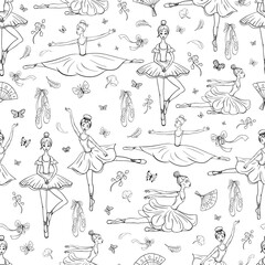 Seamless pattern of ballerina and pointe shoes - obrazy, fototapety, plakaty