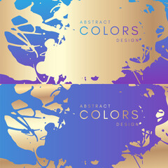 Neon artistic horizontal banners with golden paint splash decoration elements. Abstract creative design. Backgrounds collection with hand drawn texture.