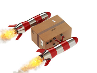 Fast delivery of a package by turbo rocket . 3D Rendering