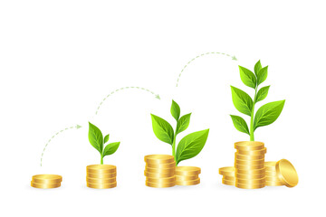Money growth concept. Vector illustration of coins stacks with g