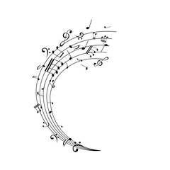 Notes on the swirl. Music decoration element isolated on the white background.