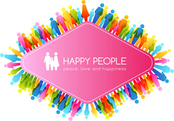Social conceptual illustration. Rhombus frame with border from colorful people icons.