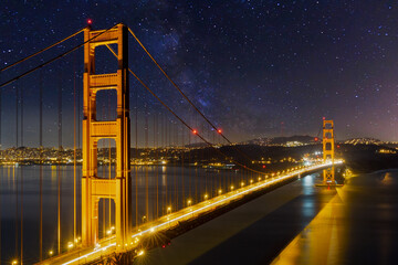 Fototapeta na wymiar Golden Gate Bridge in San Francisco California under the Starry night sky