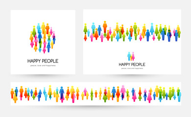 Social conceptual illustration. Vector banners collection with design elements from colorful people icons.