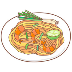 Pad Thai  Noodles with Shrimps.