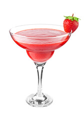 Strawberry smoothie cocktail with ripe juicy berry, isolated on white background.